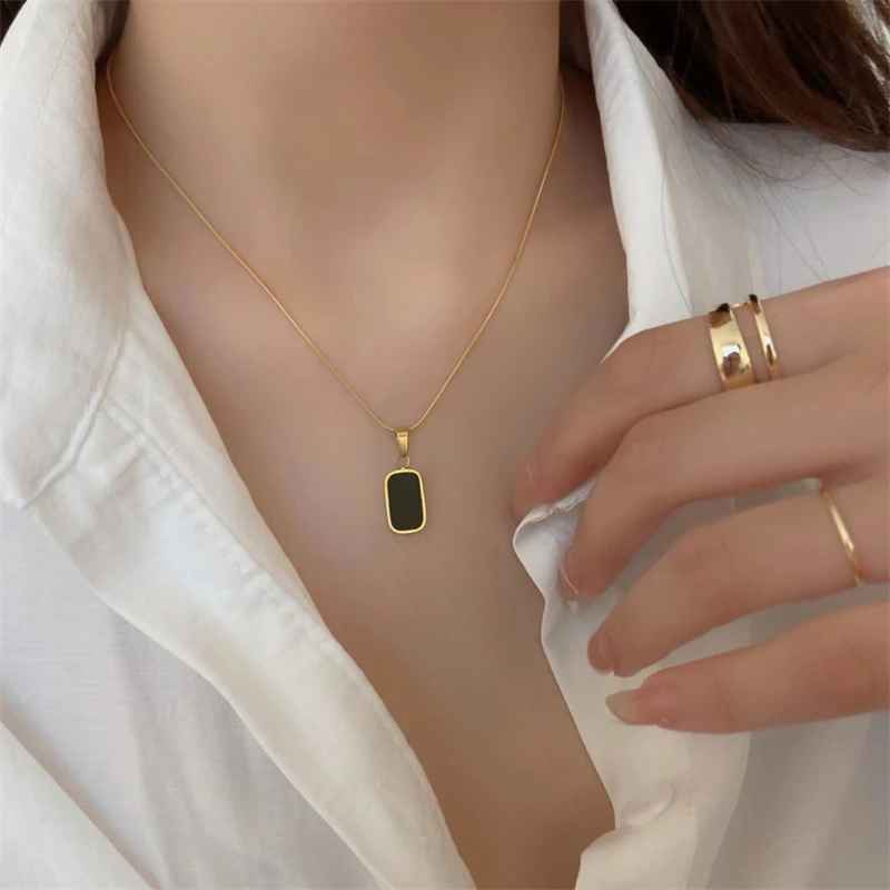 Midnight Octagon Snake Chain Pendant