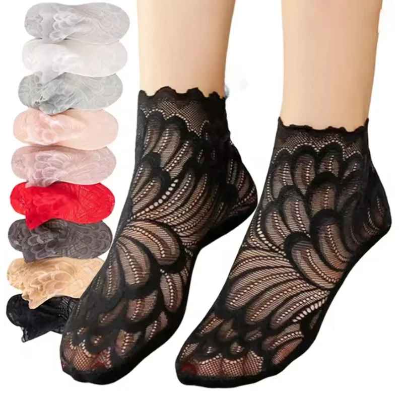 Women'S Lace Floral Mesh Ankle Socks