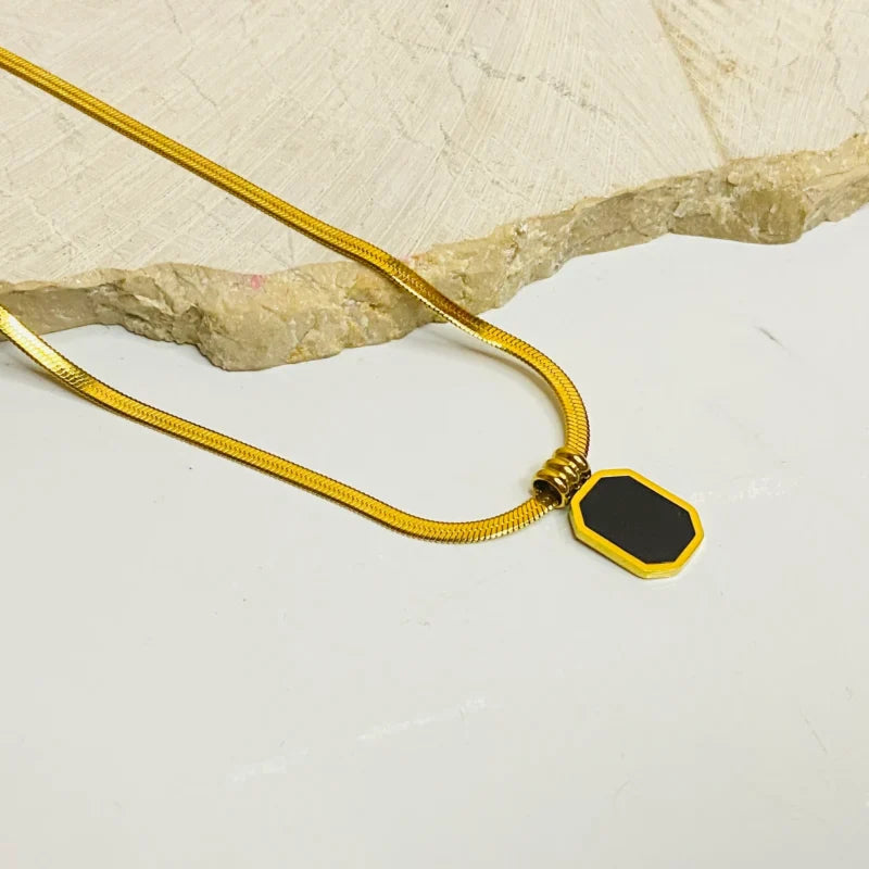 Midnight Octagon Snake Chain Pendant