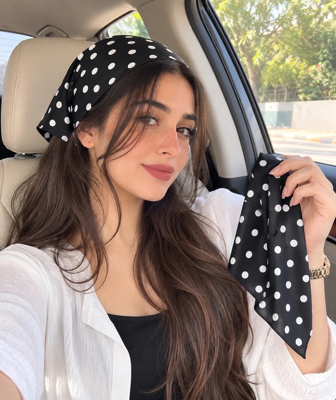 Women Elastic Polka Dot Headscarf